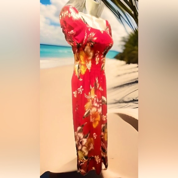 🌼DAISY’S🌼TUBE TOP TROPICAL HAWAIIAN FLORAL BEACH MAXI DRESS🌺 FITS M-L - Picture 2 of 9